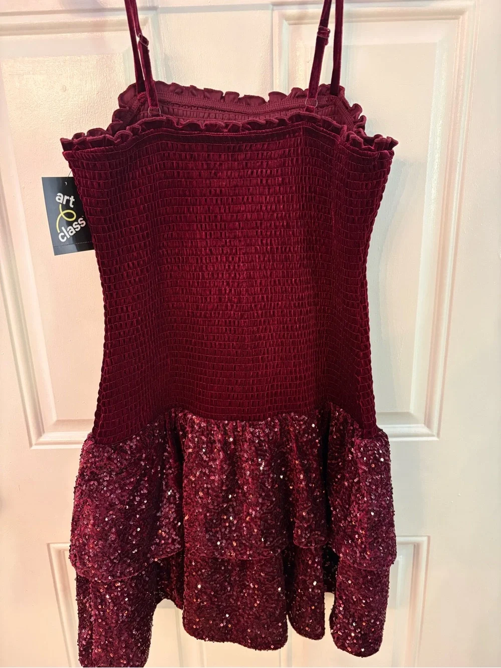 Girl’s sequin, Velvet Textured Dress in Deep Wine